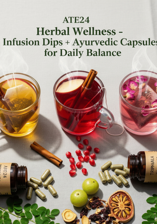 Mega Wellness Combo – 3 Herbal Infusions(25Dipsx3) + Moringa & Triphala Capsules (120capx2)